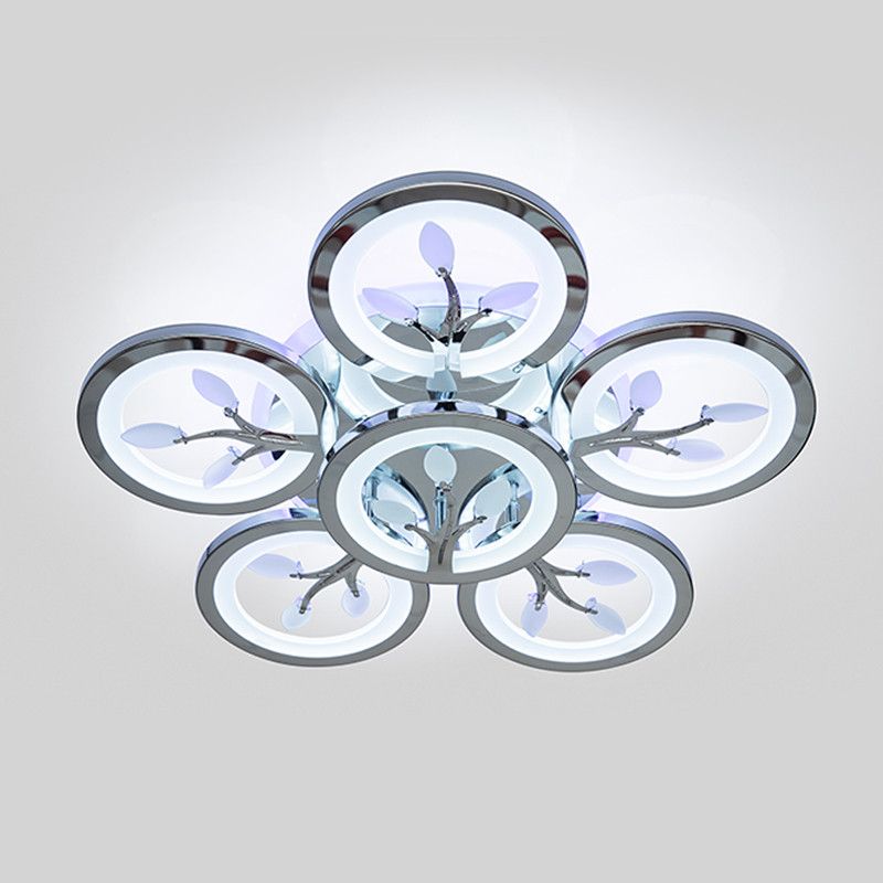 Срібна Led люстра з пультом до 18 м² 105 Вт (8135/5+1HR LED 3color)