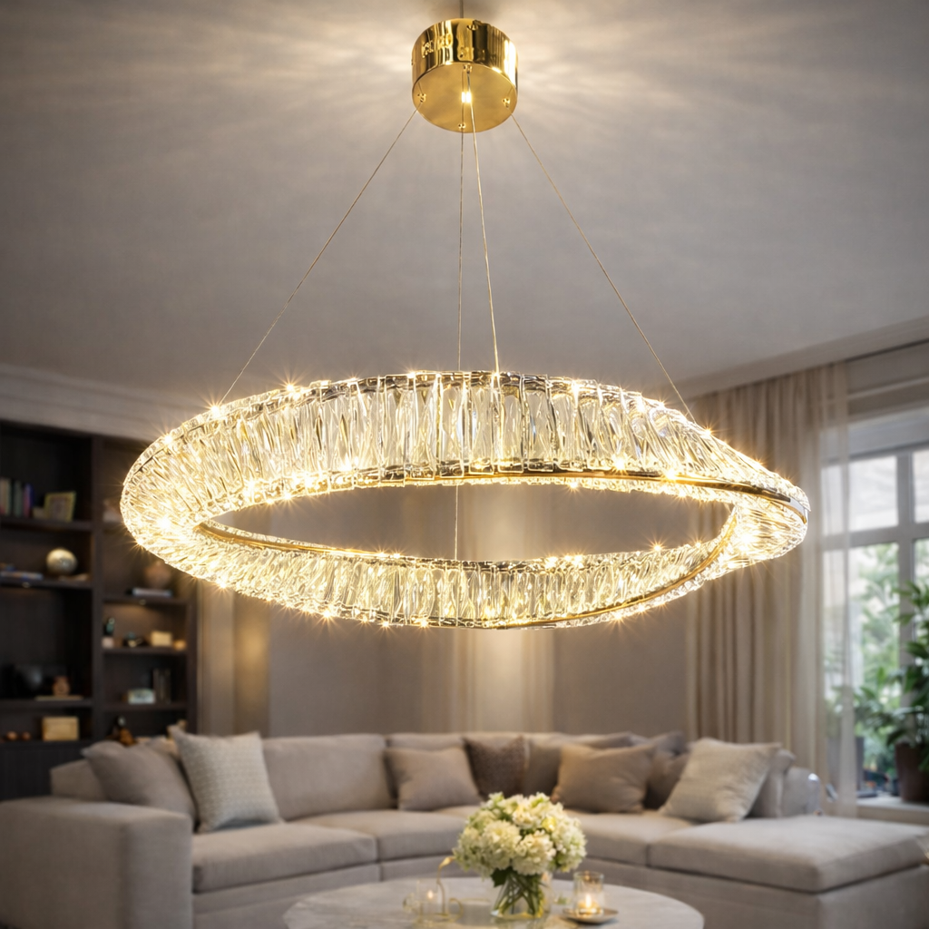 Елітна підвісна LED люстра кришталь у золоті 80 см "Infinity Crystal Gold" (P625/800GD)