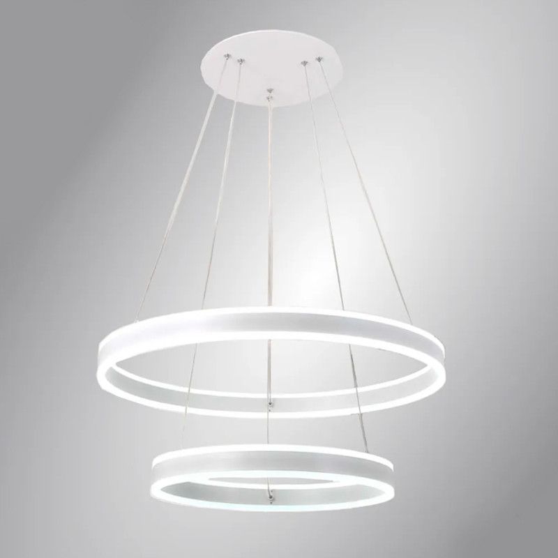 Підвісна LED люстра до 25м² два кільця 160 Вт в білому корпусі (Stella Double Ring White 160W)