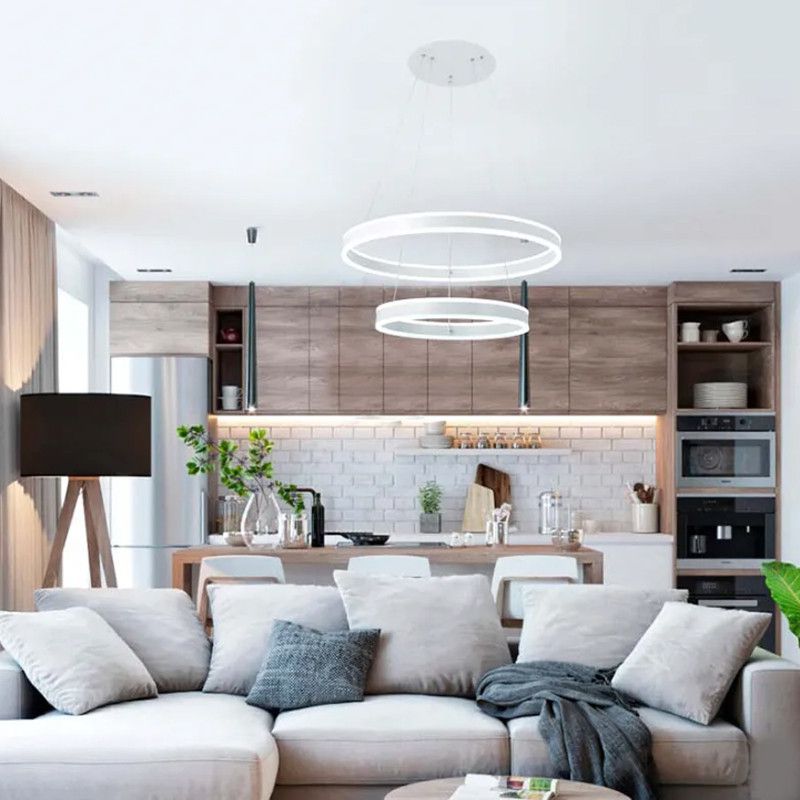 Підвісна LED люстра до 25м² два кільця 160 Вт в білому корпусі (Stella Double Ring White 160W)