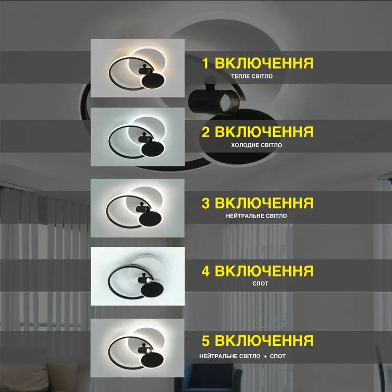 Кругла Led люстра 75 Вт з пультом до 18 м² чорно біла + спід (ECLIPSE 3R WHITE/BLACК 10441)