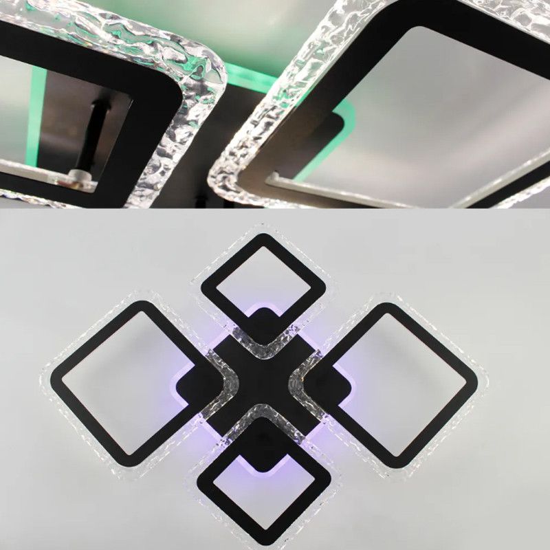 Квадратная светодиодная люстра с пультом ДУ до 15 м² OVAL ICE RGB 75W 5S BLACK/CLEAR