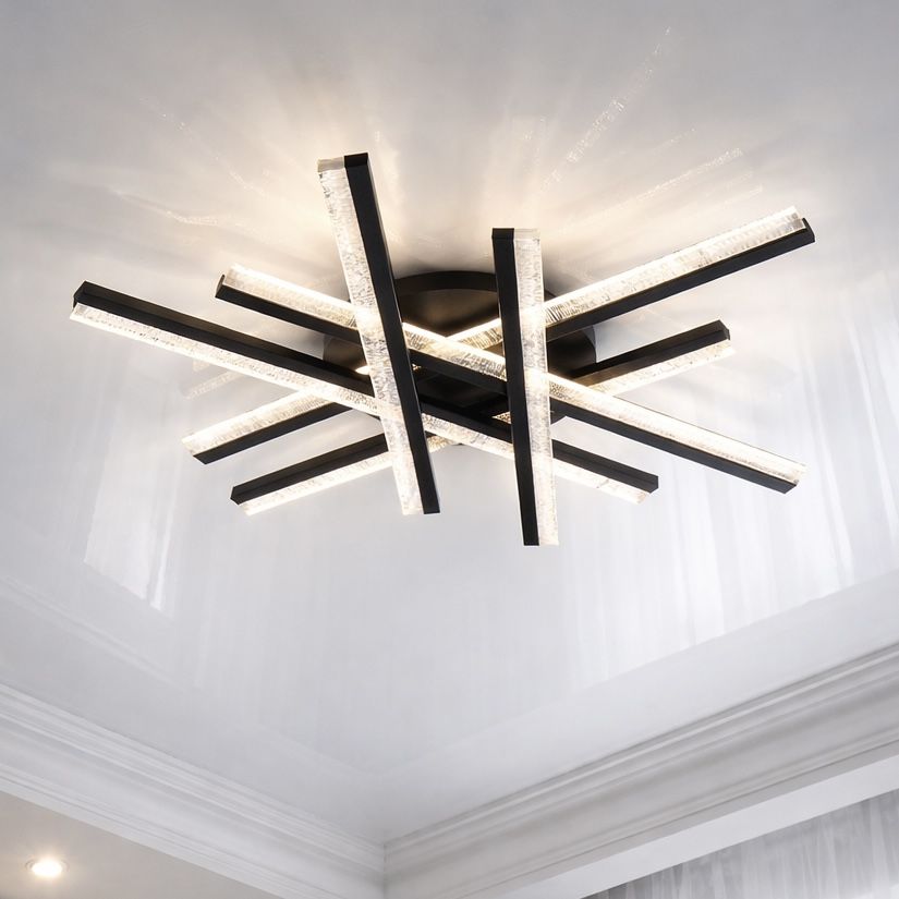 Стельова світлодіодна Led люстра до 18м² чорна геометрия 86 Wt (MX3087/6BK)
