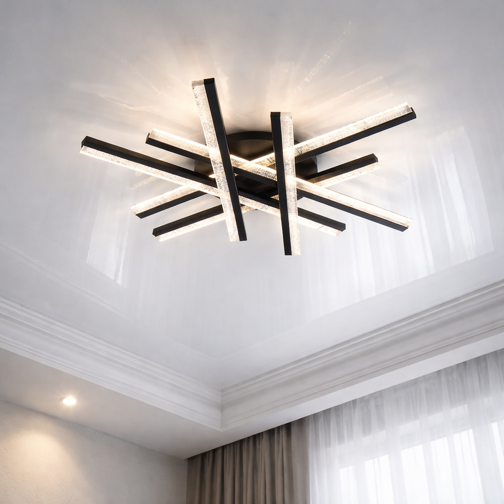 Стельова світлодіодна Led люстра до 18м² чорна геометрия 86 Wt (MX3087/6BK)