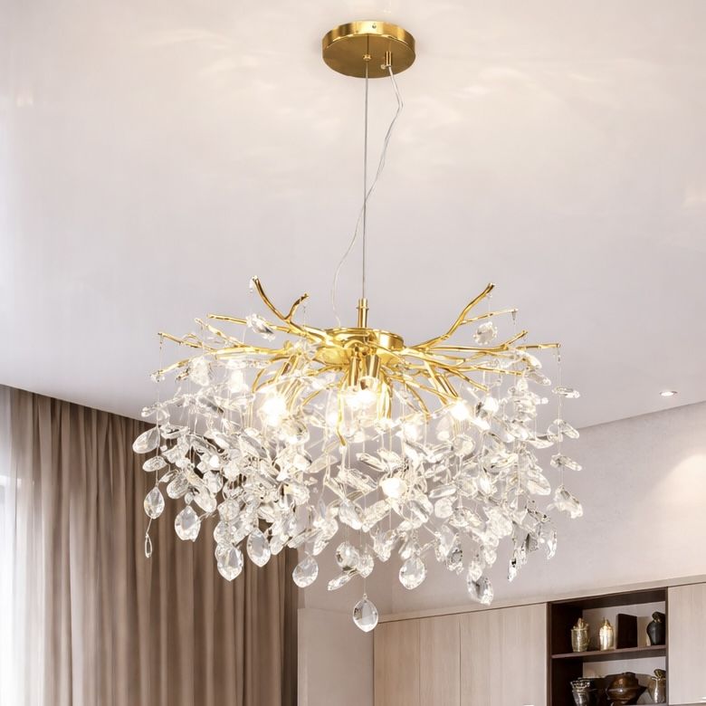 Кришталева каскадна люстра у золоті 50 см Golden Willow
