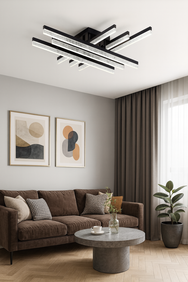 Стельова люстра прямокутна до 18 м² чорна 93W з пультом Cross Ice (WG5131/6ABK)