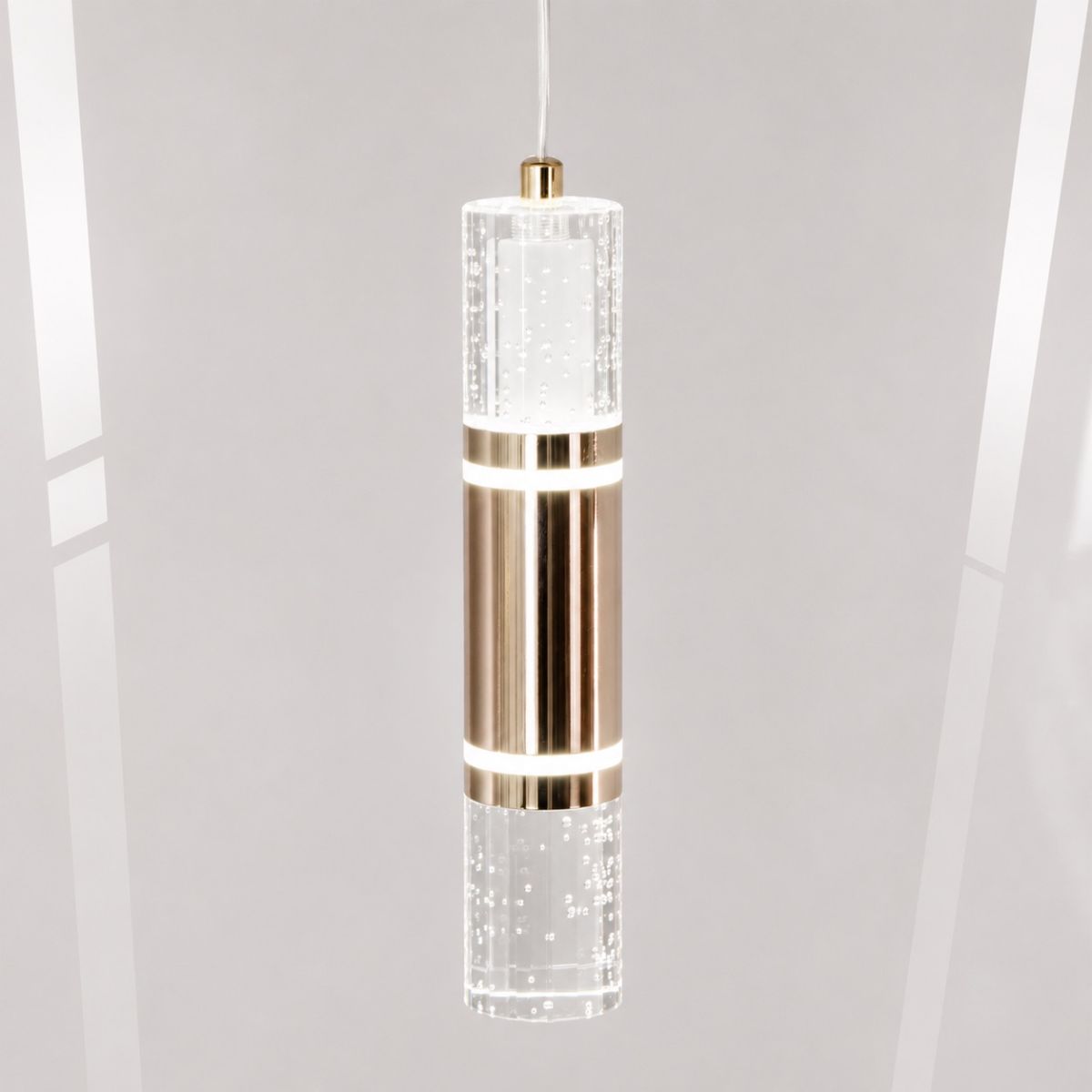 Сучасний LED підвіс у золоті та склі з ефектом бульбашок (Crystal Bubble Gold J2548-1G)