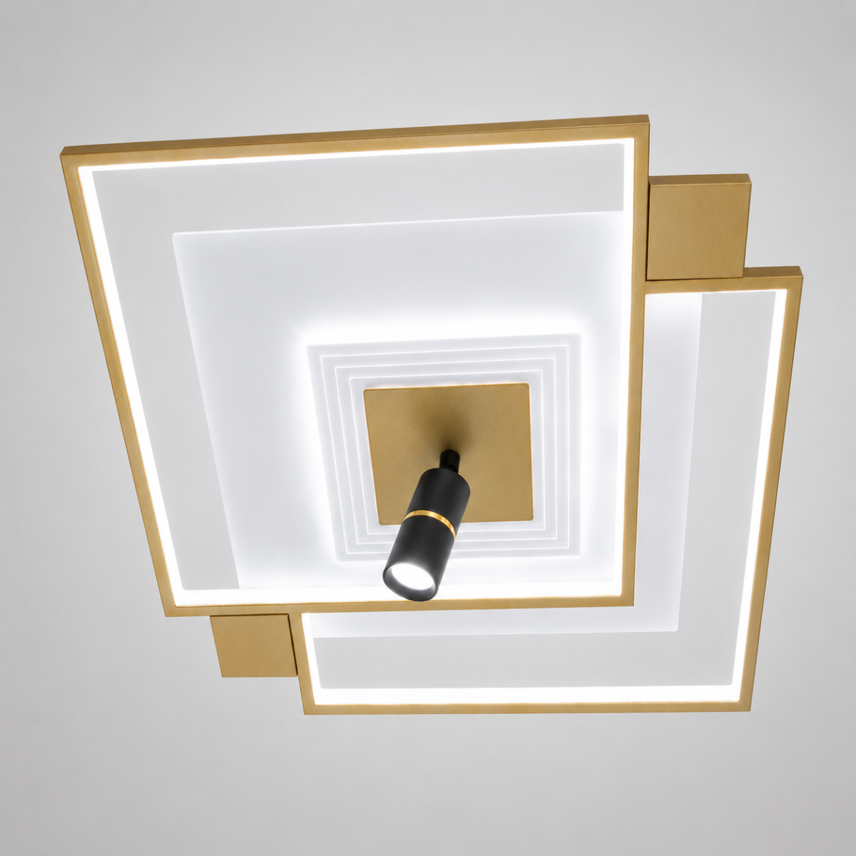 Дизайнерська квадратна LED люстра до 16м² з пультом та спотом Orbital Square Gold & White