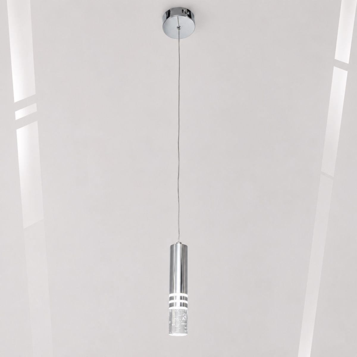 Сучасний LED підвіс у сріблі з ефектом бульбашок "Crystal Bubble Chrome", 4W (J2546-1HR)