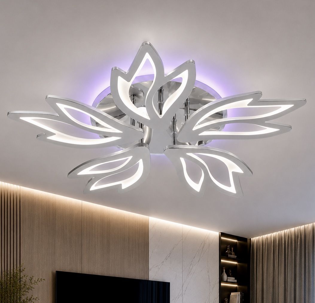 Світлодіодна LED люстра 100W у формі квітки срібна з пульт  RGB (SLI9862-5 CR)