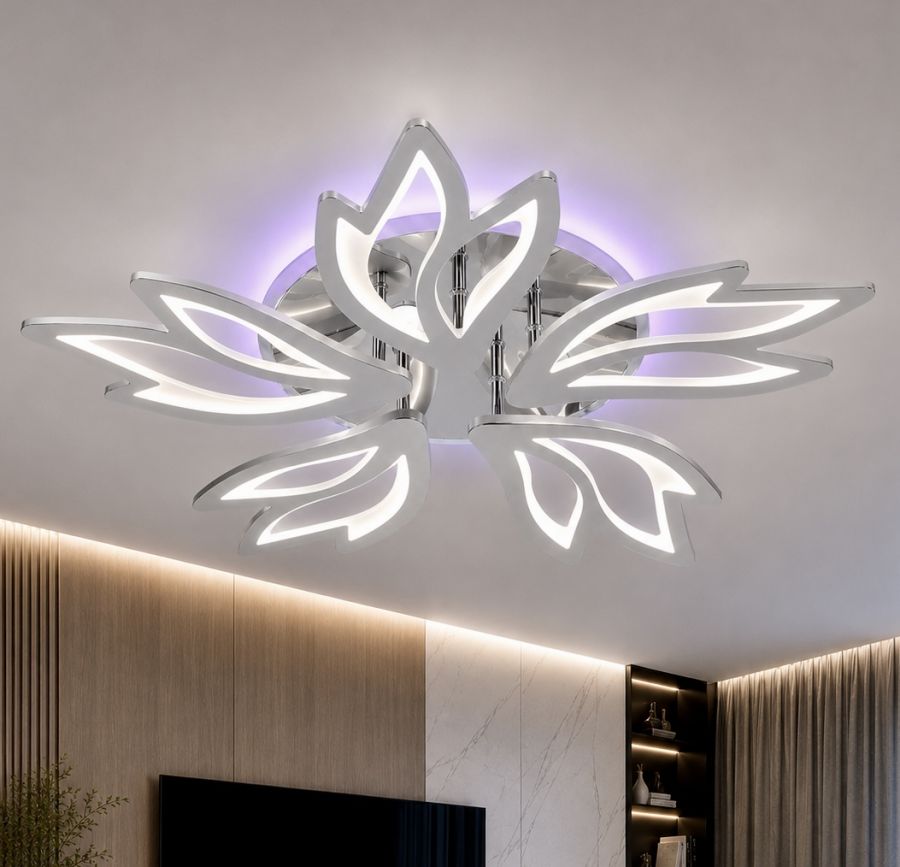 Світлодіодна LED люстра 100W у формі квітки срібна з пульт  RGB (SLI9862-5 CR)