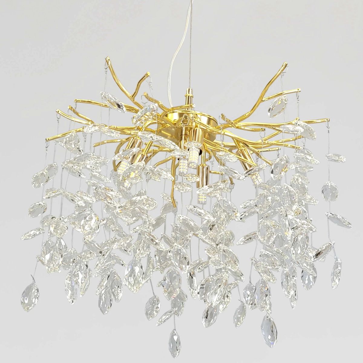 Кришталева каскадна люстра у золоті 50 см Golden Willow