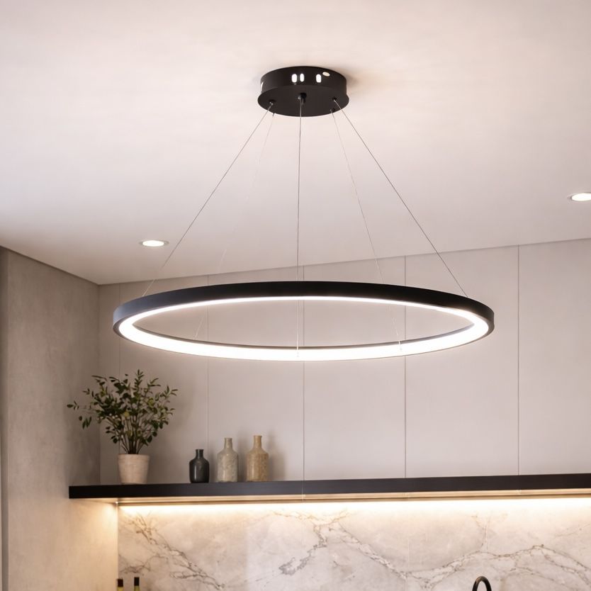Світлодіодна підвісна Led люстра чорно кільце 80 см Minimalist Ring 7529832-1 BLACK LED