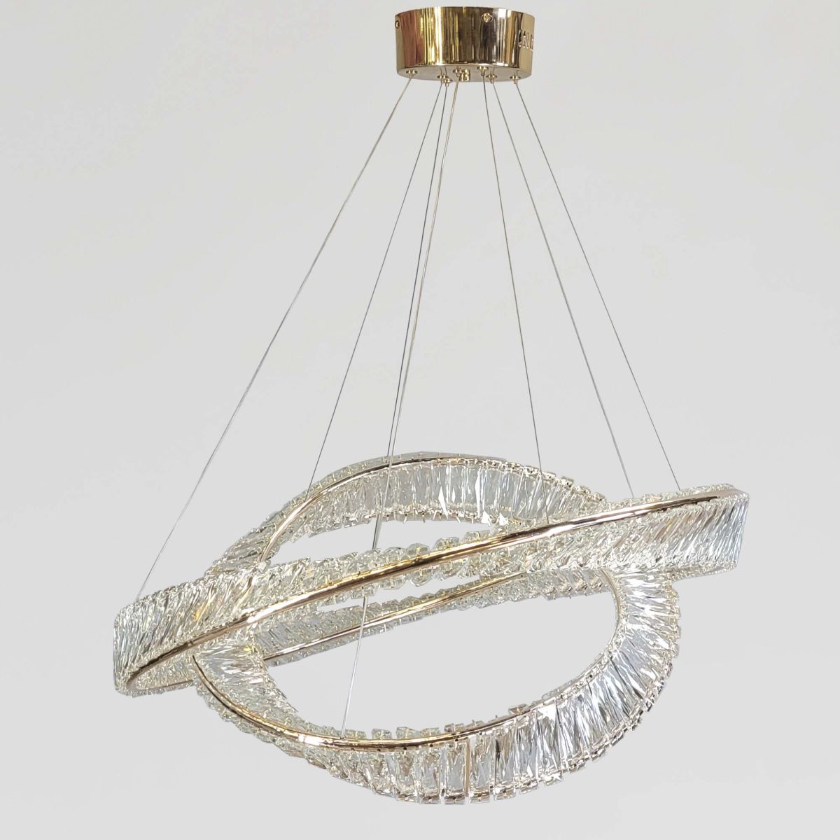Елітна підвісна LED люстра Double Crystal Ring Gold  80+60 см (P625/800+600GD)