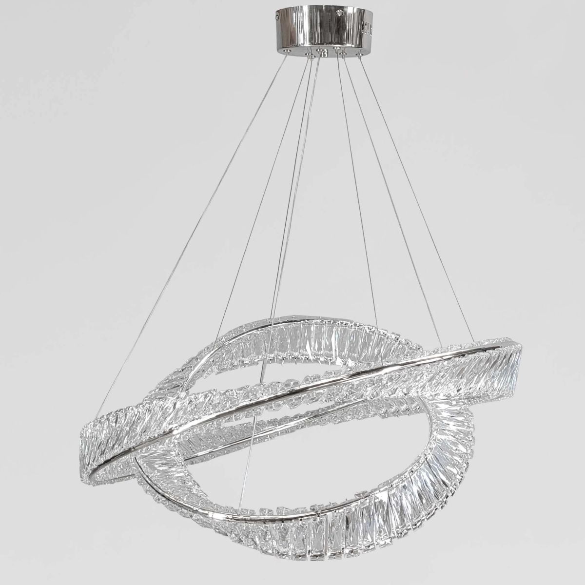 Елітна підвісна LED люстра на 2 кільця 80+60 см кришталь у сріблі Crystal Ring (P625/800+600CH)