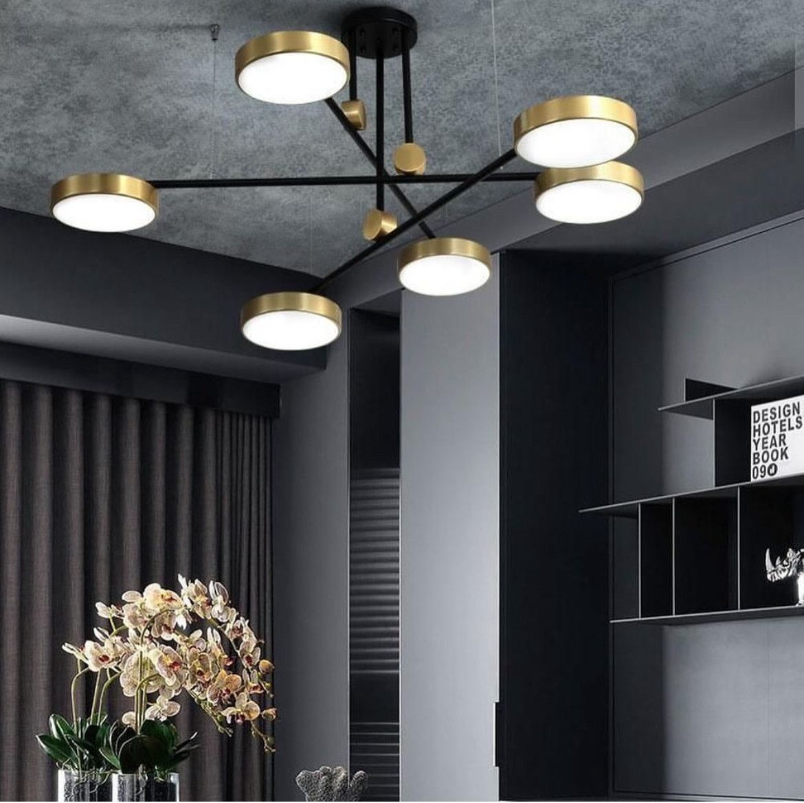 Чорна світлодіодна люстра 72W з бронзовими плафонами Linear Balance (D405-6BK+BR)