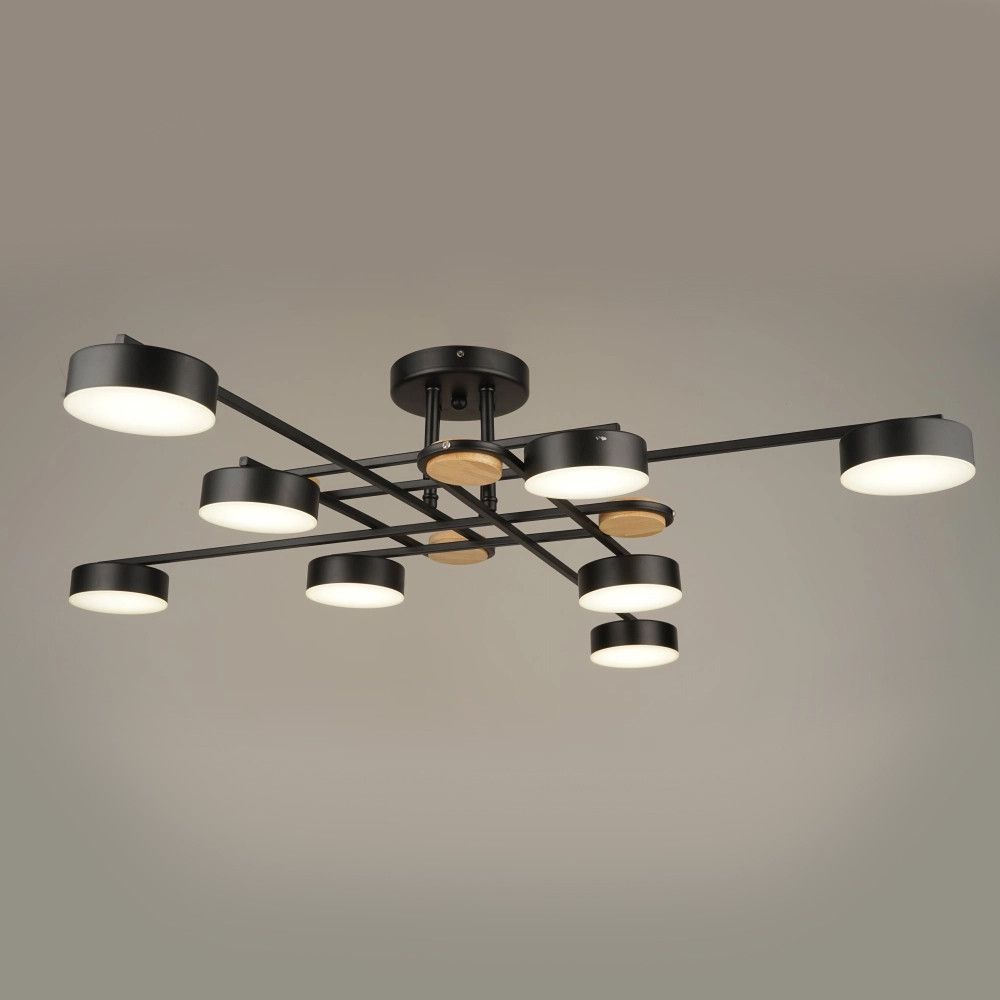 Чорна світлодіодна Led-люстра на 8 плафонів, 112W до 20 м² Sirius B N4498/8 112 W BK+WOOD