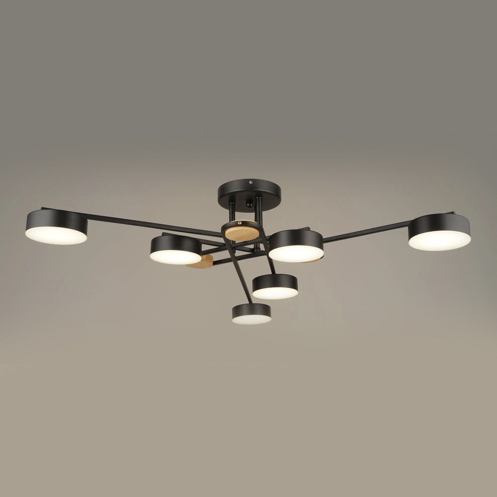 Світлодіодна чорна Led-люстра на 6 плафонів до 18 м² Sirius B N4498/6 BK