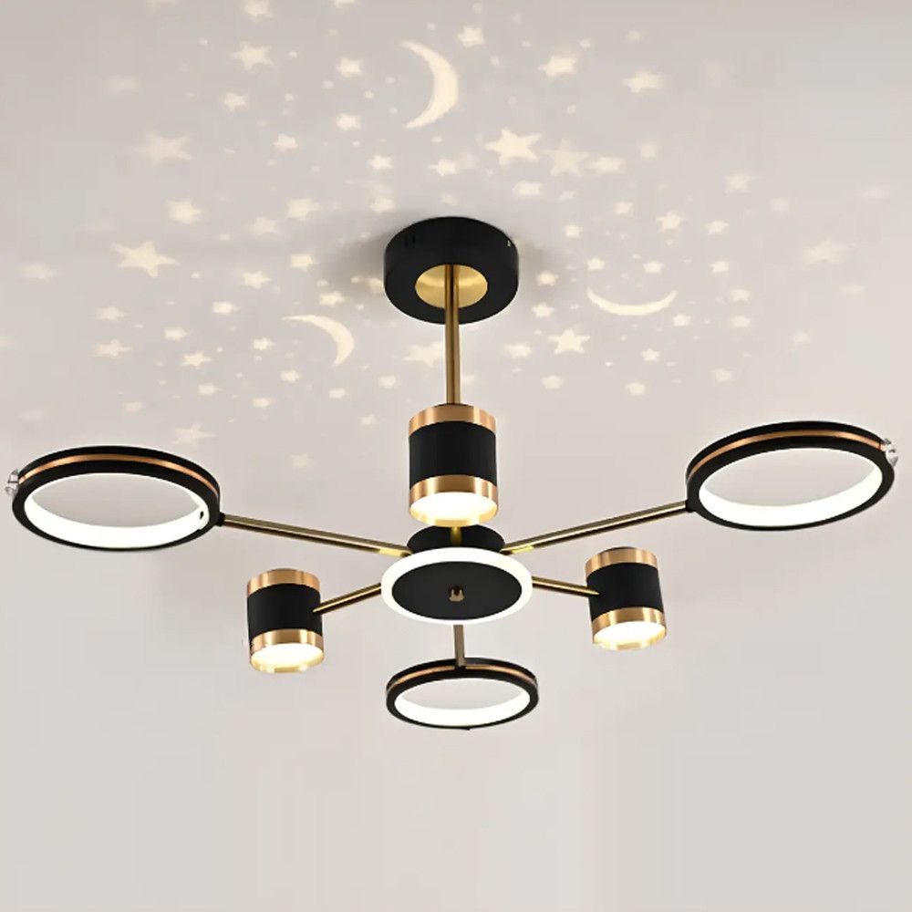 Світлодіодна Led люстра 121W з ефектом зоряного неба (87-L71116/3+3+1 BK+CP )