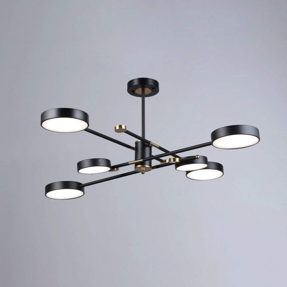 Чорно-золота Led-люстра на 6 плафонів, 132W до 18 м² Sirius B YH1124/6 BK+COP