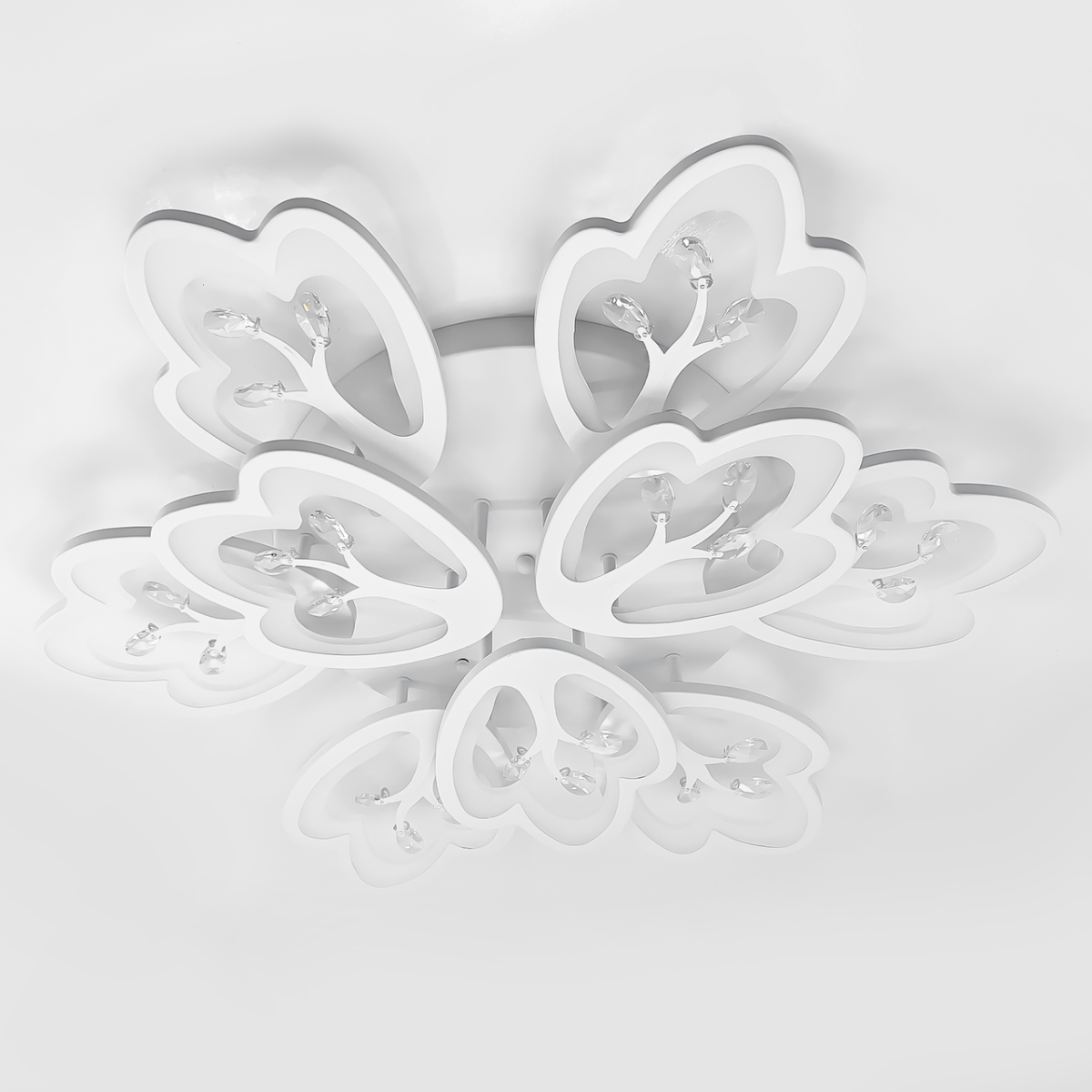 Led люстра з пультом на велику кімнату до 30 м² білі пелюстки (8148/6+3WH LED 3color)