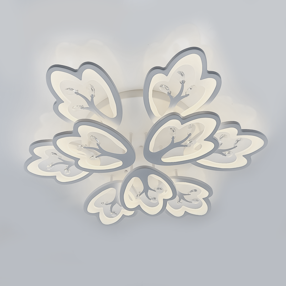 Led люстра з пультом на велику кімнату до 30 м² білі пелюстки (8148/6+3WH LED 3color)