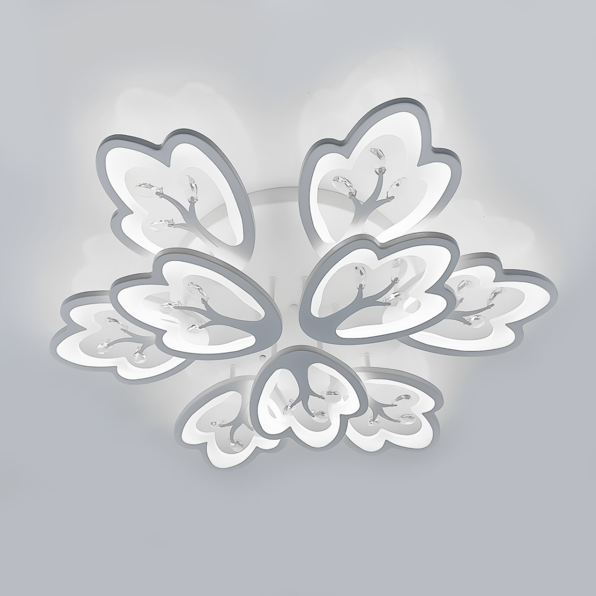 Led люстра з пультом на велику кімнату до 30 м² білі пелюстки (8148/6+3WH LED 3color)