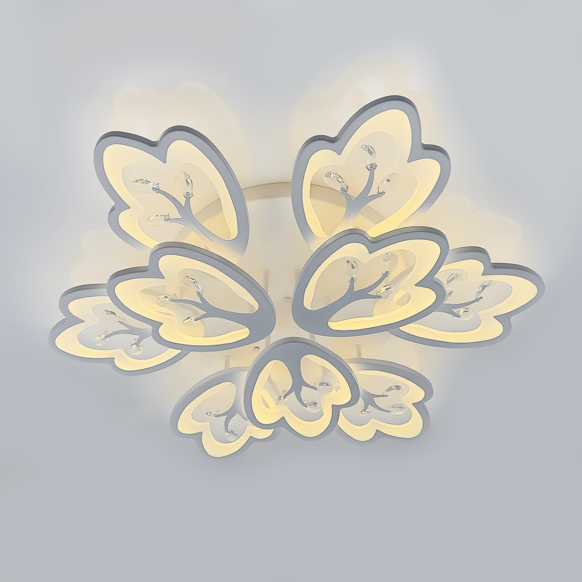 Led люстра з пультом на велику кімнату до 30 м² білі пелюстки (8148/6+3WH LED 3color)