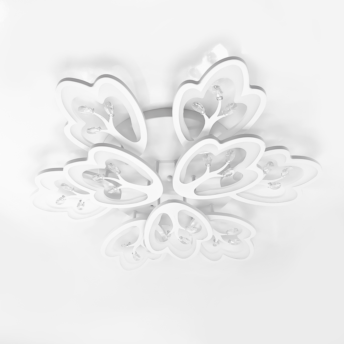 Led люстра з пультом на велику кімнату до 30 м² білі пелюстки (8148/6+3WH LED 3color)