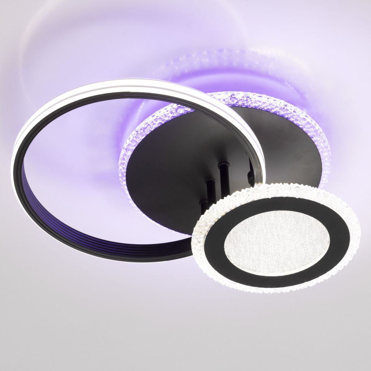 Світлодіодна Led-люстра з двома кільцями, чорна, до 15 м²