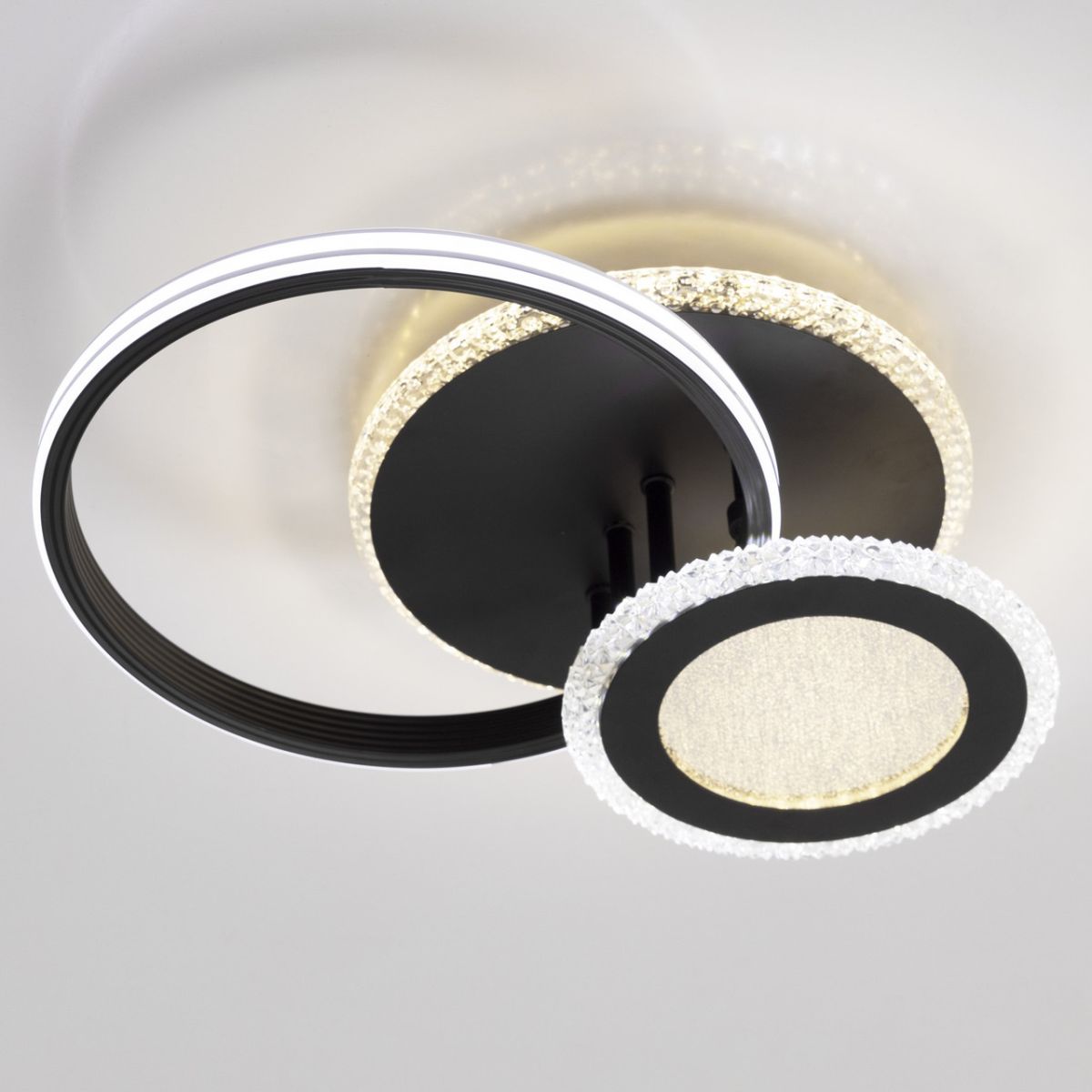 Світлодіодна Led-люстра з двома кільцями, чорна, до 15 м²