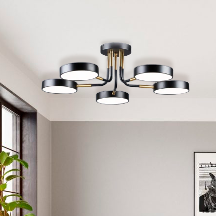Світлодіодна чорна Led-люстра на 5 плафони, 60W до 15 м² Sirius B N6341/5 BK+COP