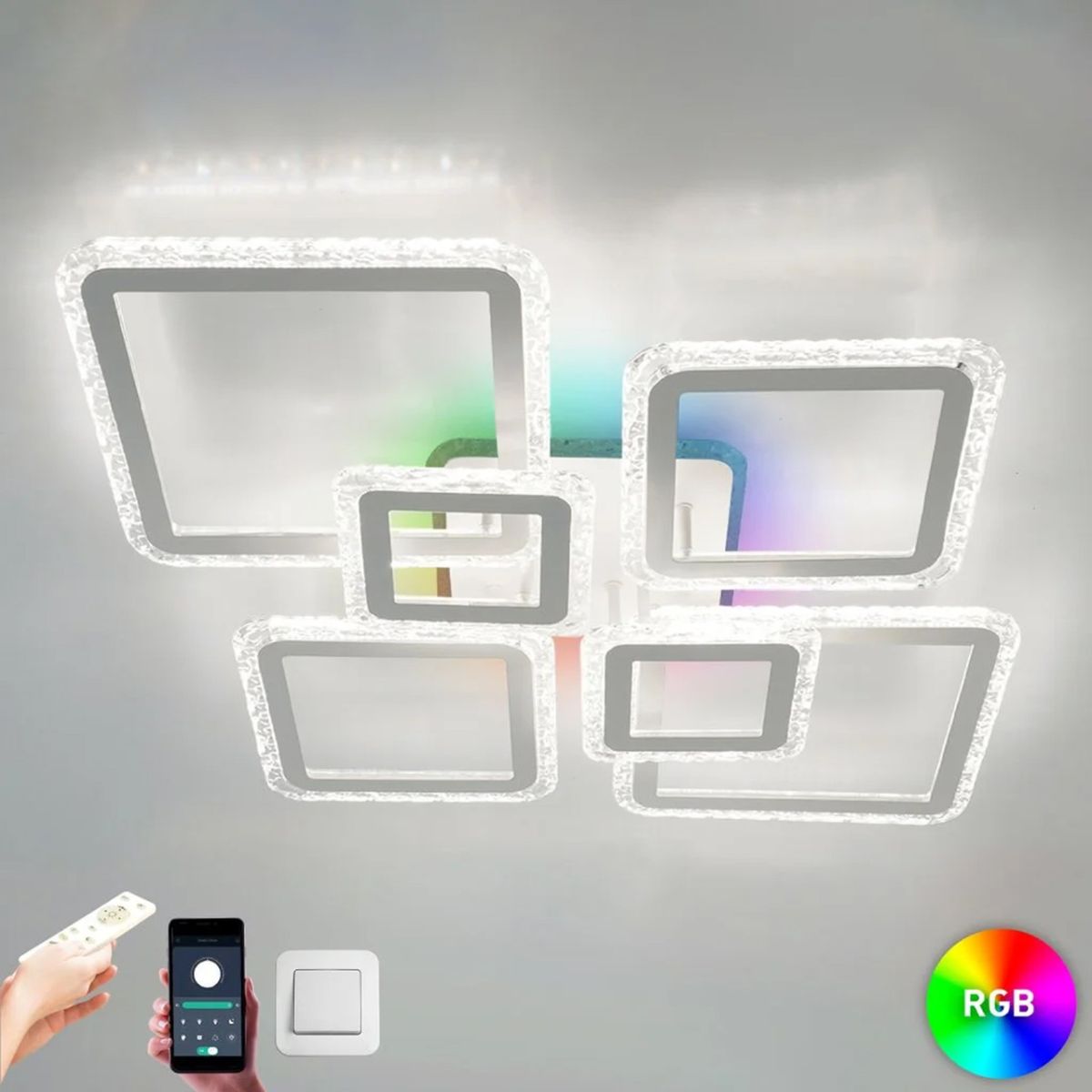 Світлодіодна Led люстра 120 Вт з пультом та rgb підсвічуванням до 23 м² OVAL ICE RGB 7S