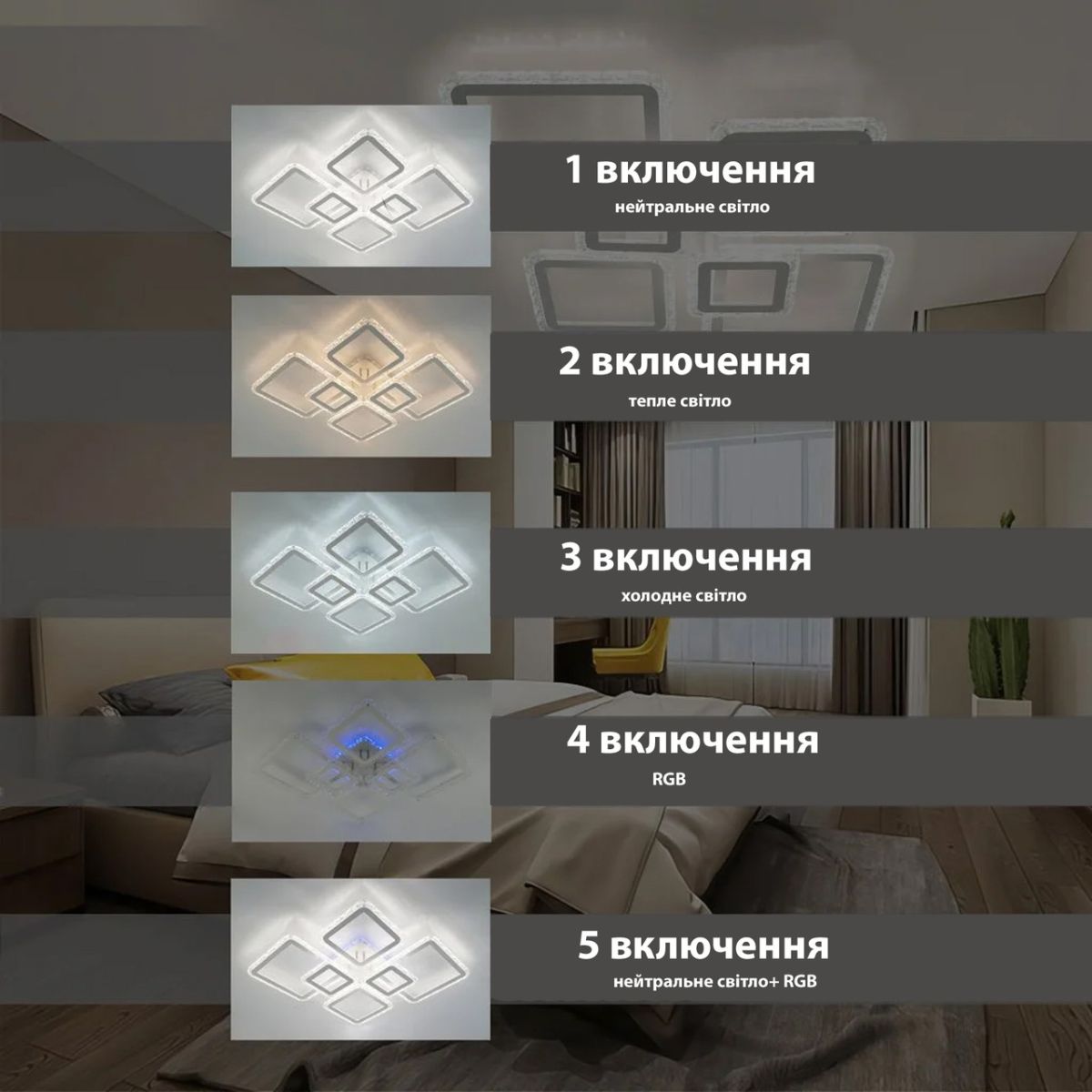 Світлодіодна Led люстра 120 Вт з пультом та rgb підсвічуванням до 23 м² OVAL ICE RGB 7S