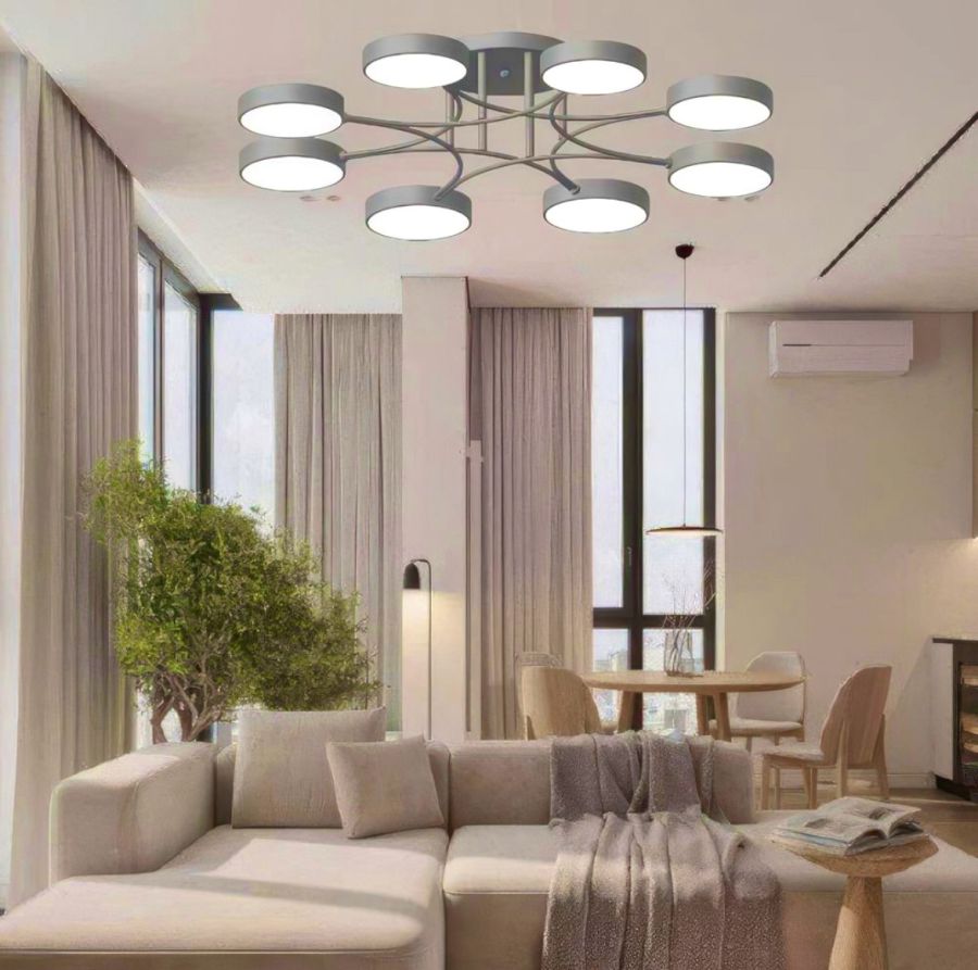 Сіра світлодіодна люстра на 8 плафонів, 144W, до 20 м² Sirius B X13266/8