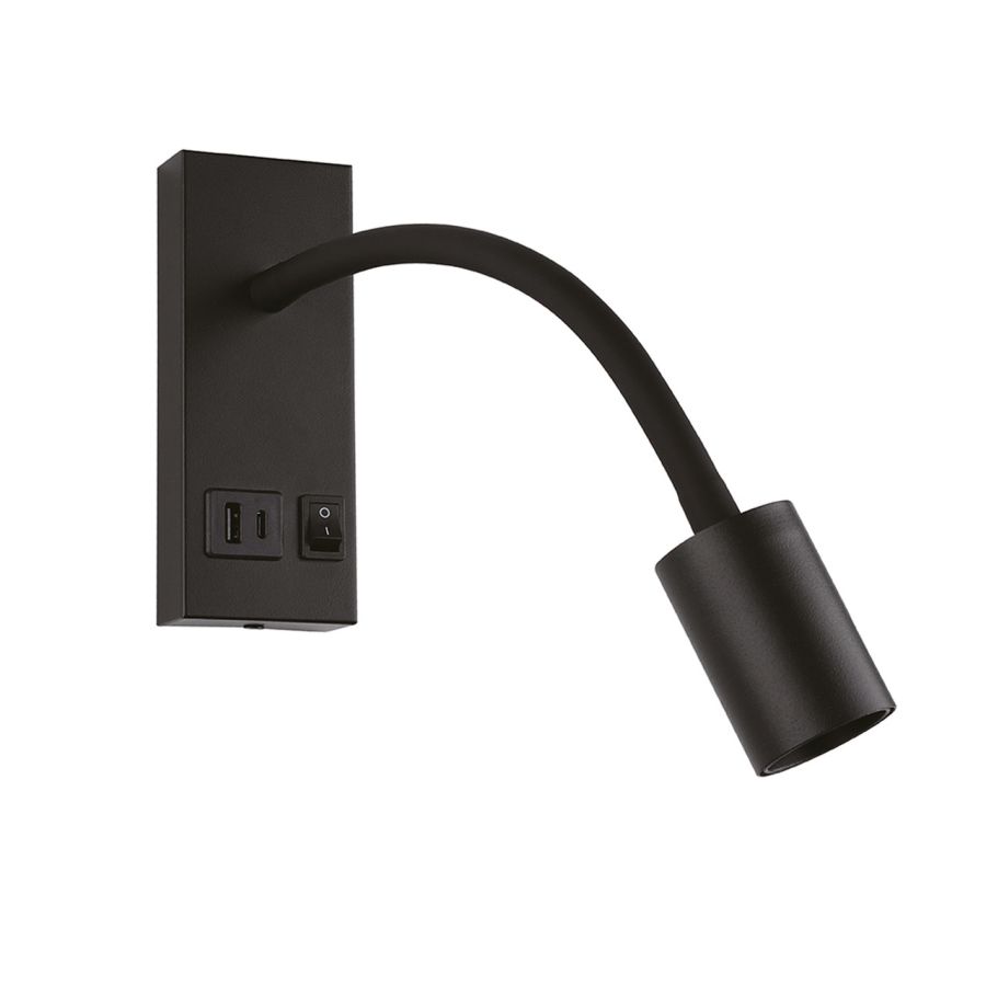 Чорний сучасний настінний Led-світильник SNAKE USB+TYPE-C VIOLUX 5W 4200K