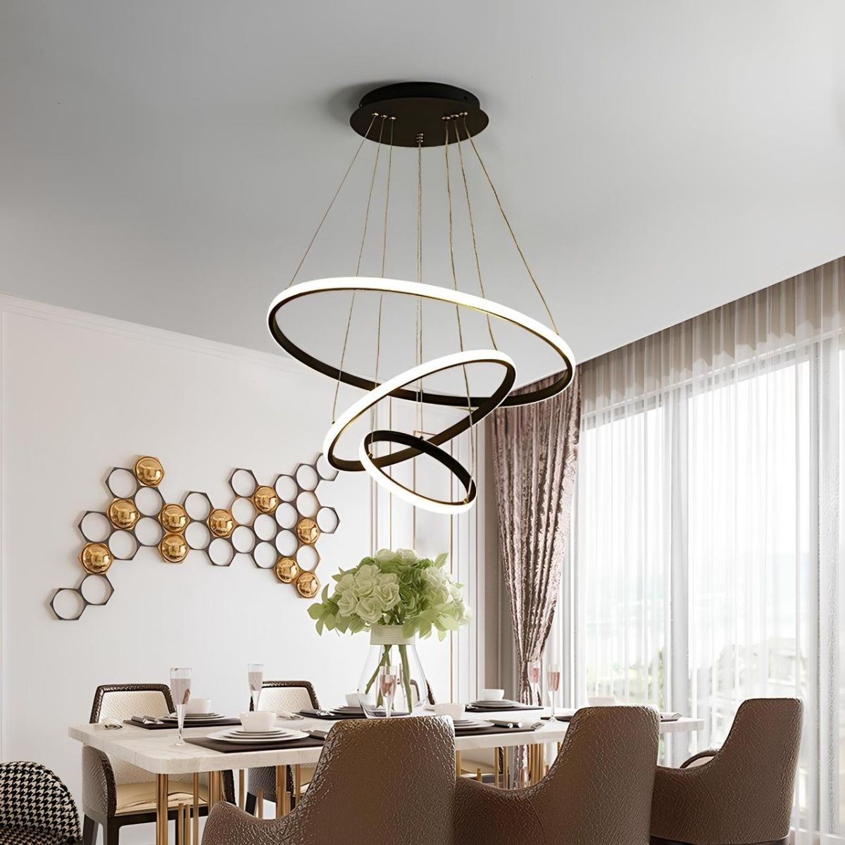 Підвісна Led люстра три кільця до 20 м² чорний корпус (LATTE 3R 75W)