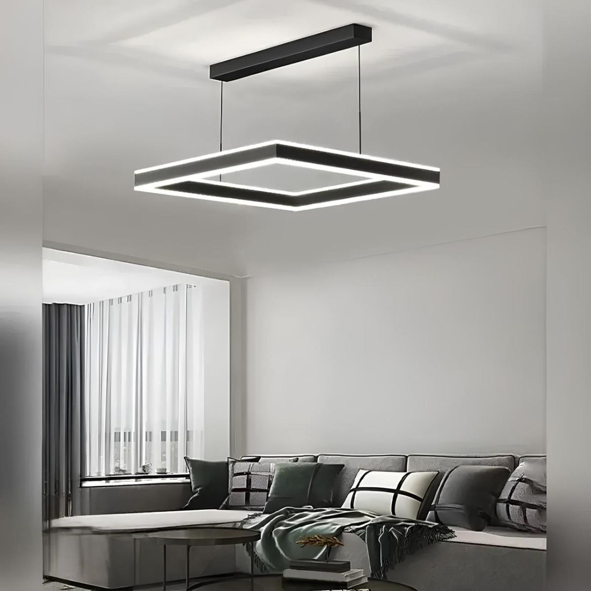 Подвесная Led квадратной формы 50*50 см для большой комнаты STELLA-100W-S-BLACK/WHITE