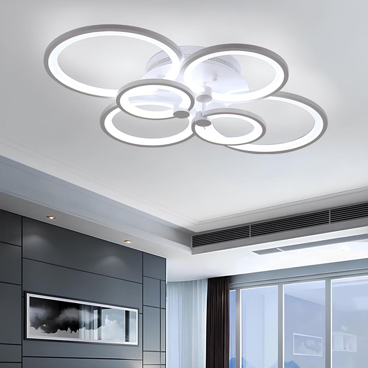 Світлодіодна Led люстра 110 Вт з пультом до 20 м² біла 6 кілець (8022/6WH)