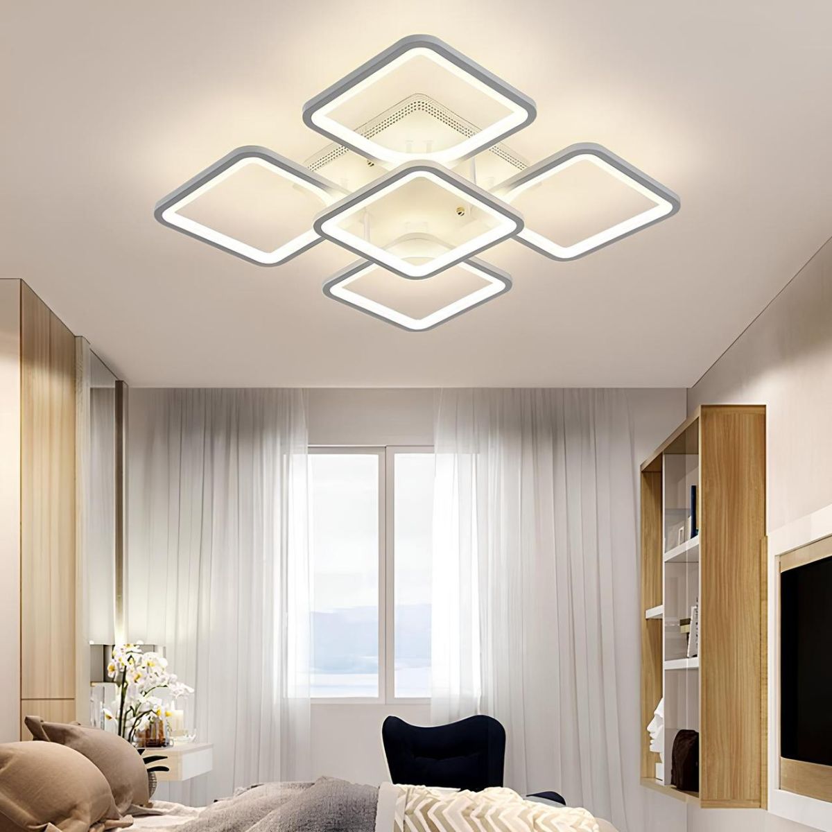 Квадратна Led люстра до 20 м² з пультом 90 Вт білий корпус (A8060/4+1WH)