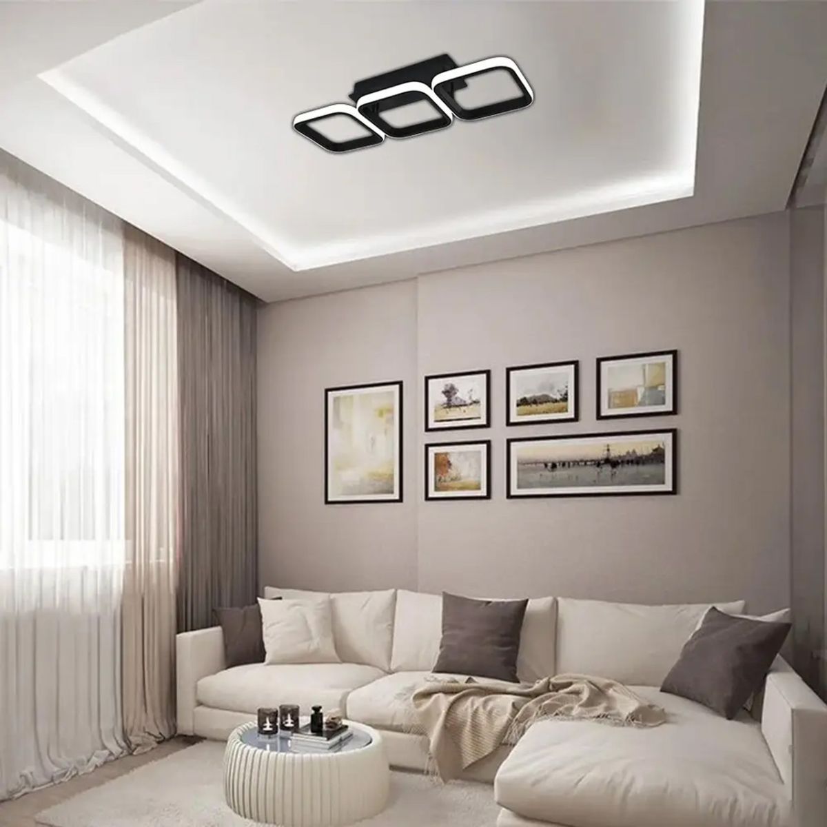 Прямокутна LED-люстра до 10м² в чорному корпусі для спальні або передпокою CUBES Rectangular Black