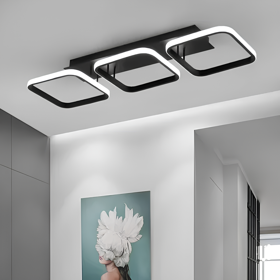 Прямокутна LED-люстра до 10м² в чорному корпусі для спальні або передпокою CUBES Rectangular Black