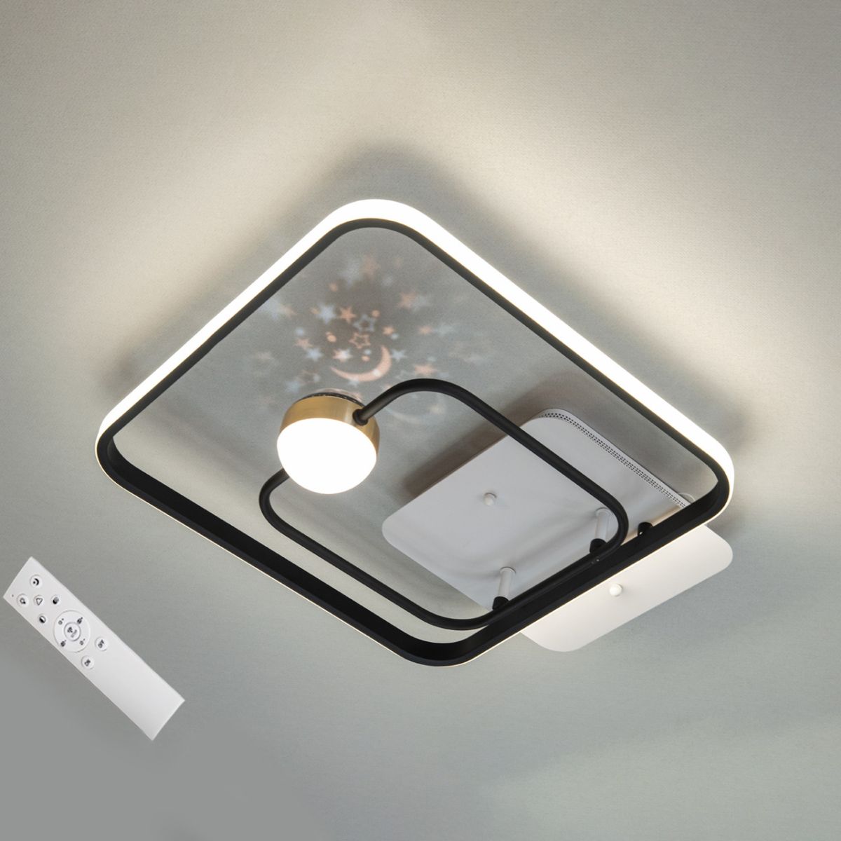 Квадратна Led люстра до 18 м² з пультом керування чорно-біла (MX2989-2B WH+BK)