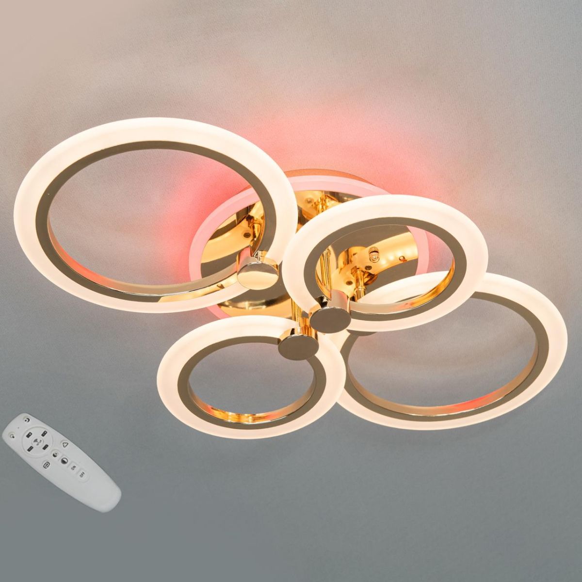 Золота світлодіодна Led-люстра до 15 м² з пультом (A8022/4G LED 3color dimme)