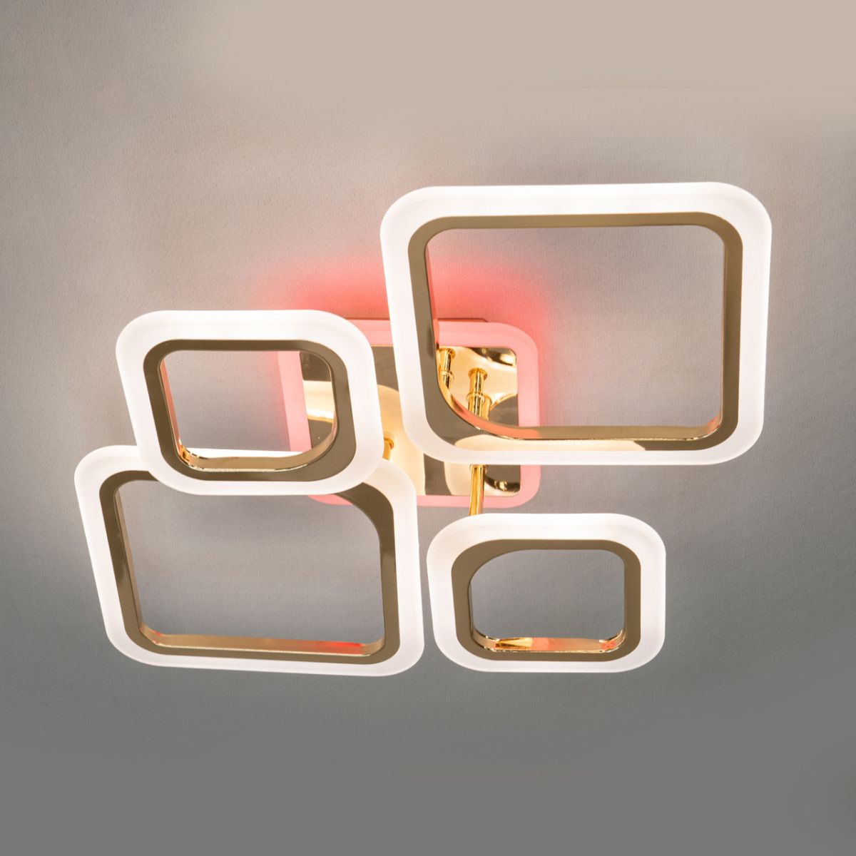 Золота Led-люстра з пультом на 4 квадрати, 80 Вт до 18 м² A8060/2+2G LED 3color dimmer
