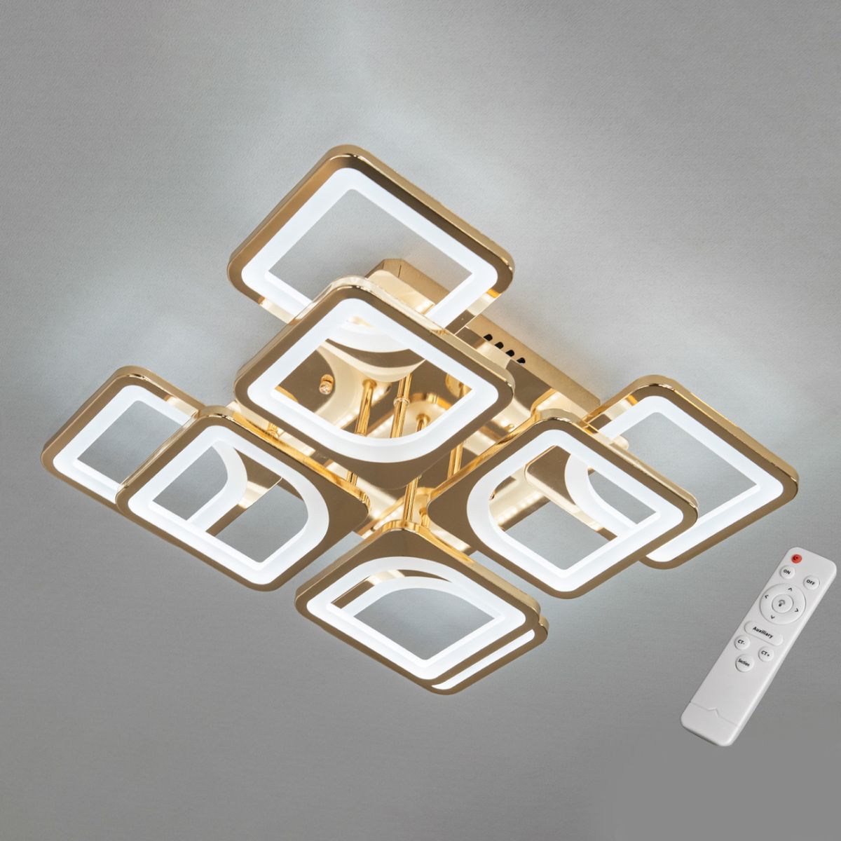 Квадратна золота Led-люстра з пультом на 8 квадратів, 115 Вт до 20 м² (HS8060/4+4G)