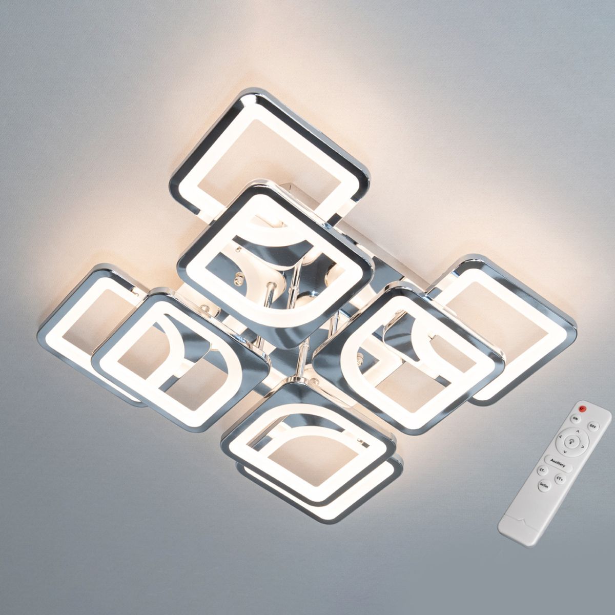 Квадратна хромована Led-люстра з пультом на 8 квадратів, 115 Вт до 20 м² (HS8060/4+4HR)