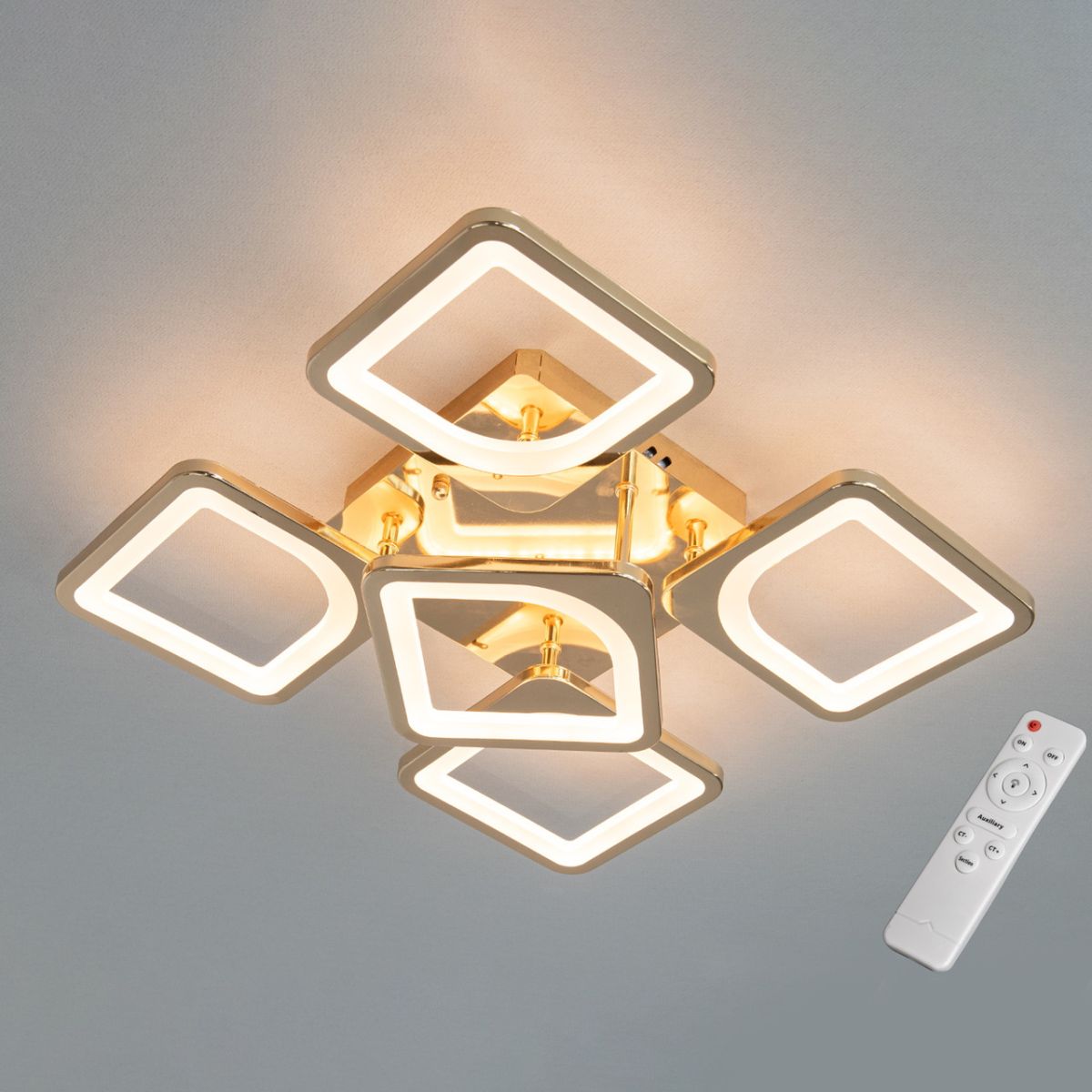 Квадратна золота Led-люстра з пультом на 5 квадратів, 72 Вт до 15 м² (S8060/4+1G)