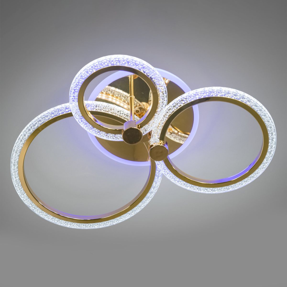 Кругла золота світлодіодна Led-люстра з RGB-підсвічуванням та пультом, освітлення до 10 м²