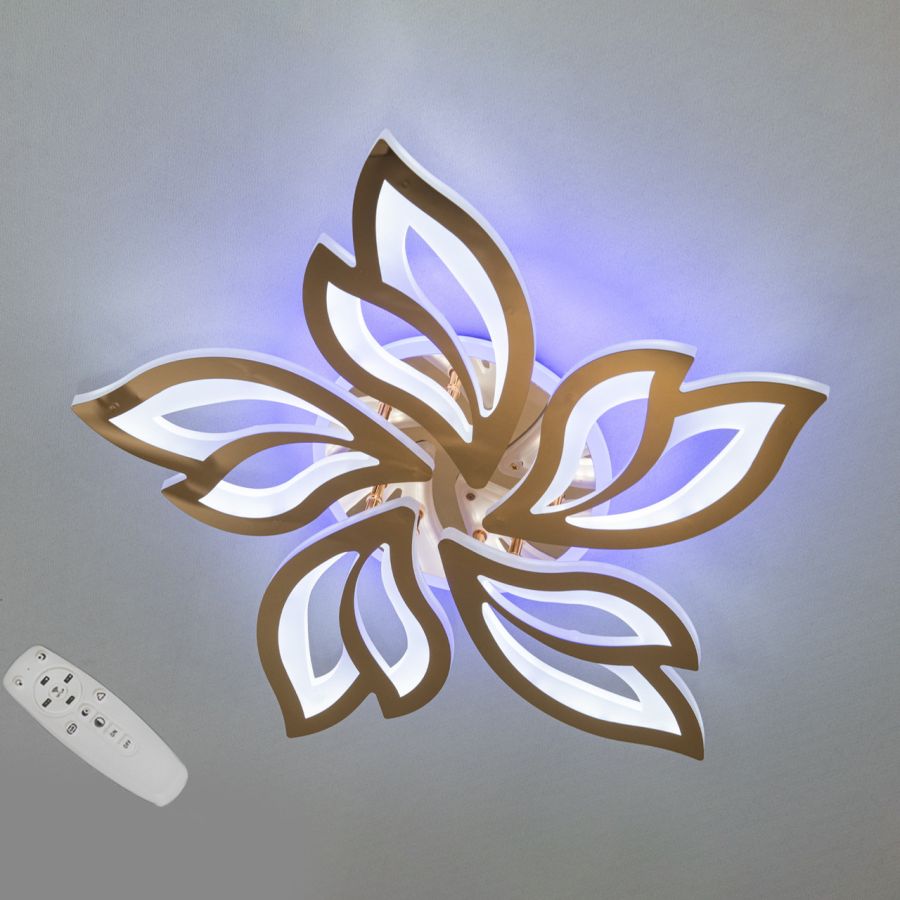 Кругла хромована світлодіодна Led-люстра з пультом на 5 пелюстків на 80W, освітлення до 18 м²